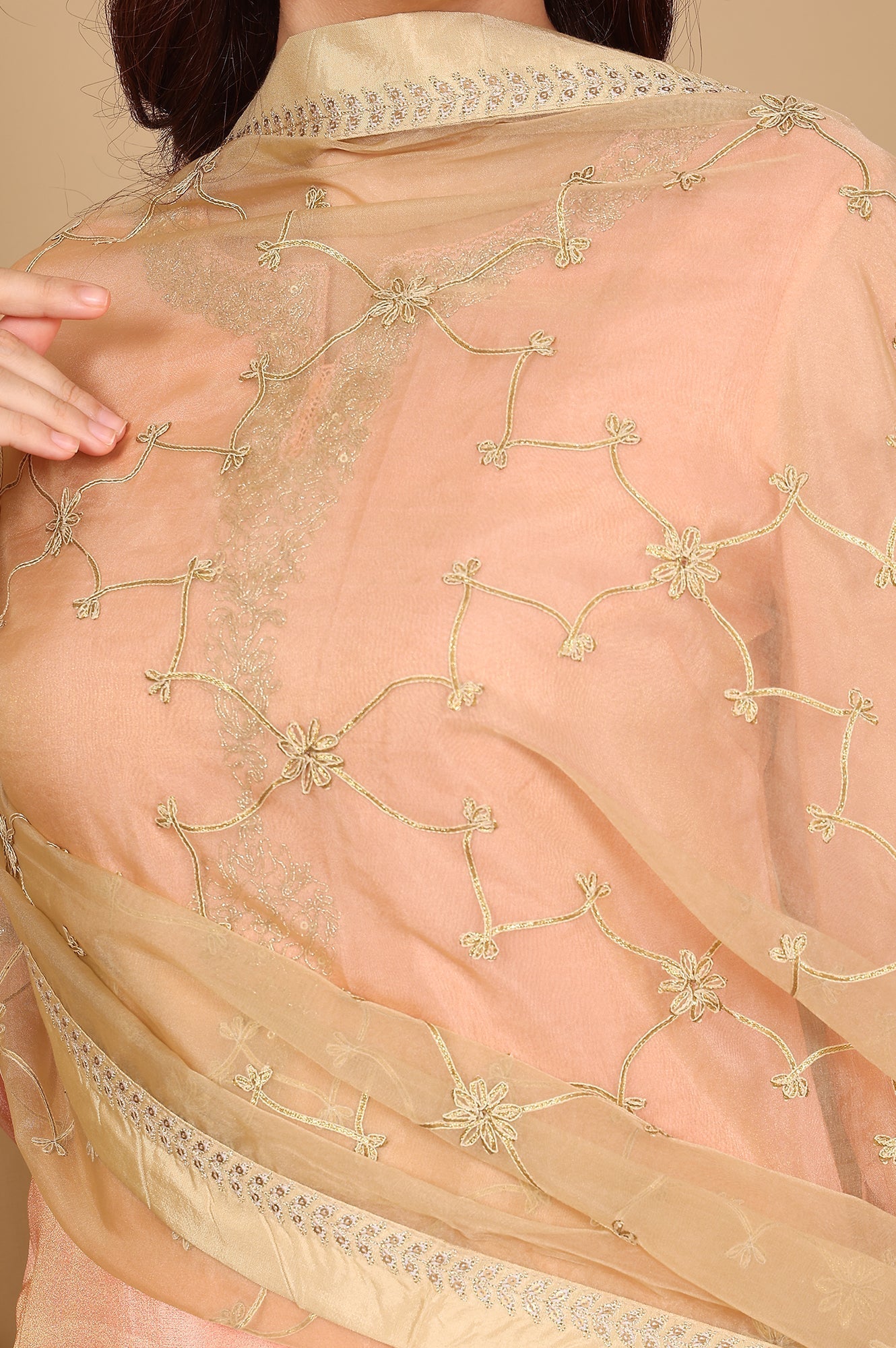 W for Woman Gold Gota Embroidered Organza Dupatta
