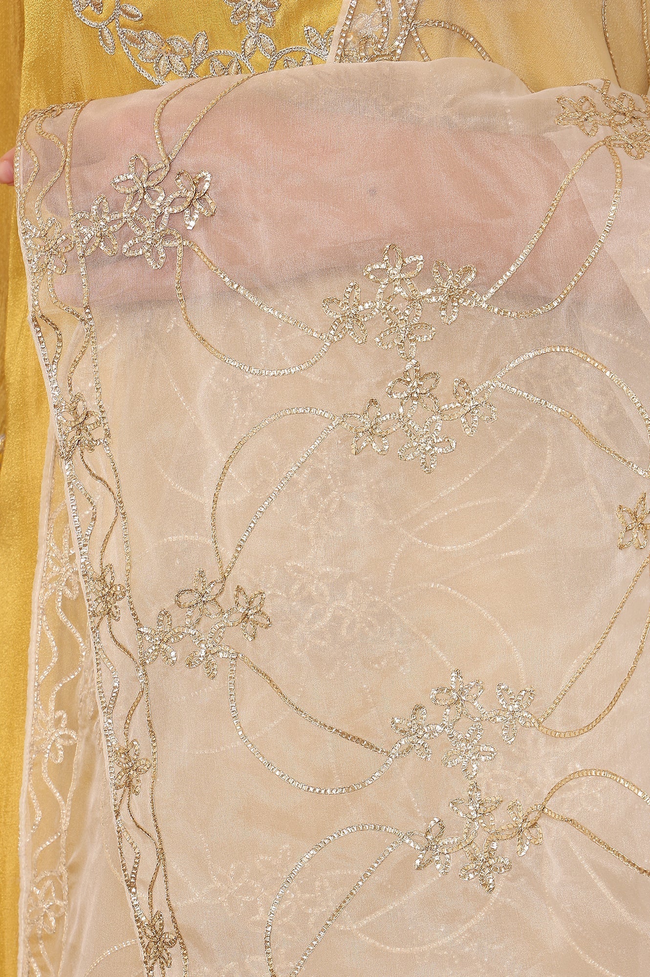 W for Woman White Gota Embroidered Organza Dupatta