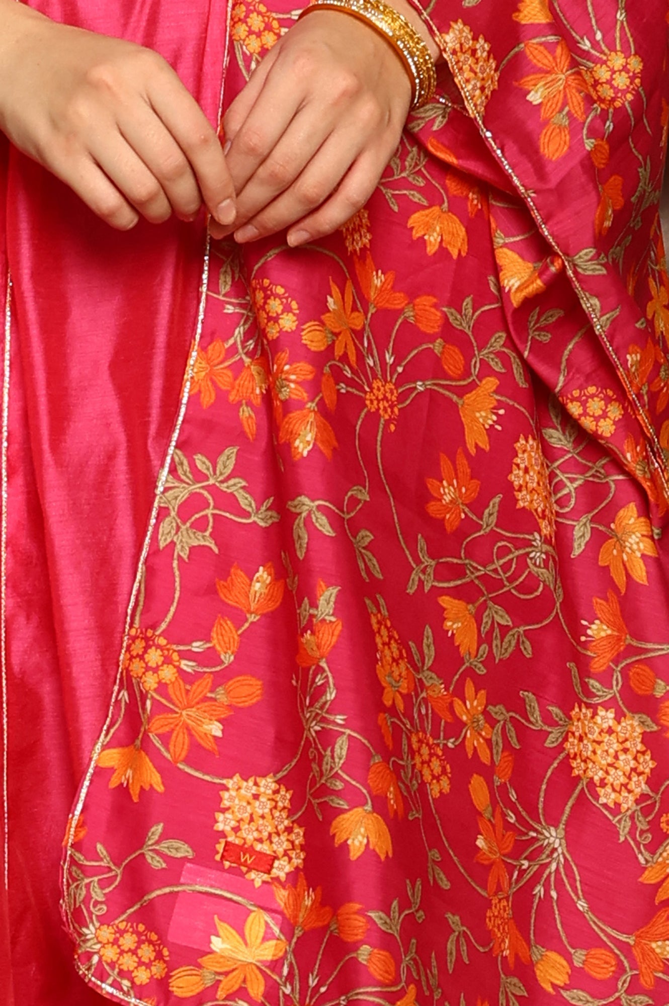 W for Woman Magenta Pink Chanderi Dori Embroidered Anarkali Kurta, Pants And Dupatta Set