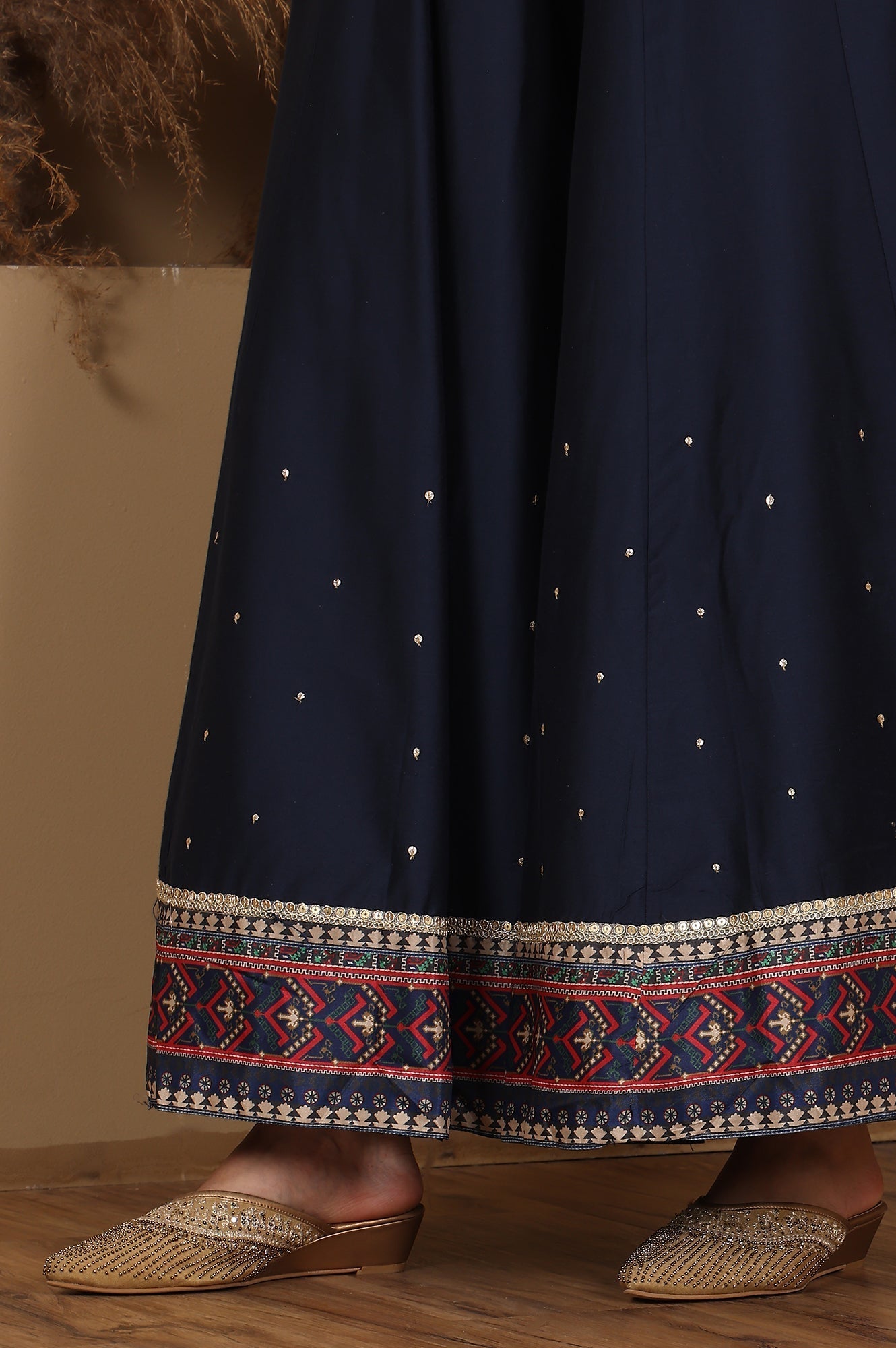 W for Woman Multi-Coloured Printed Sequined Kota Kurta, Flared Culottes And Dupatta Set