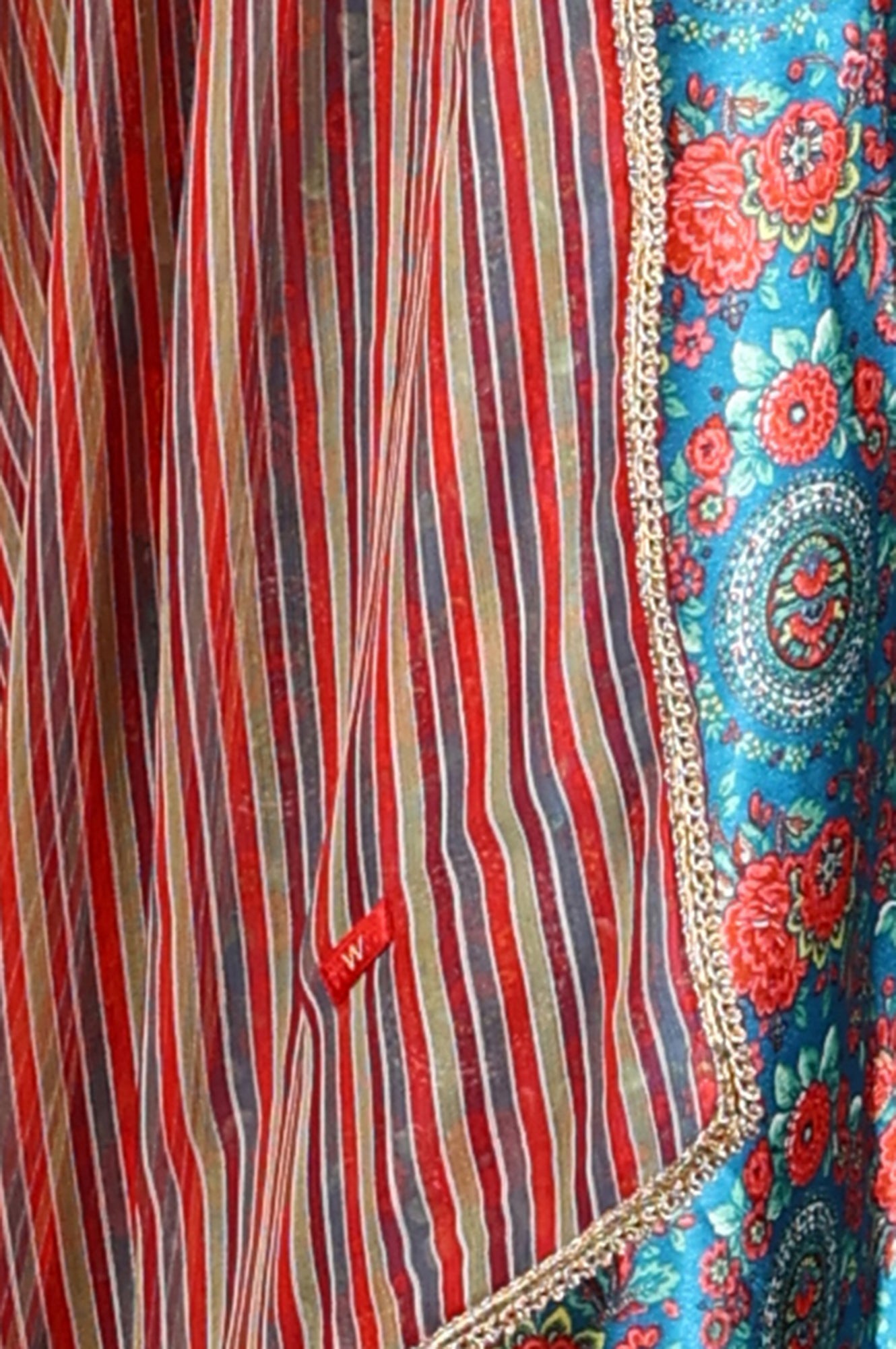 W for Woman Cerulean Blue Floral Printed Japanese Satin Kurta, Pants And Dupatta Set