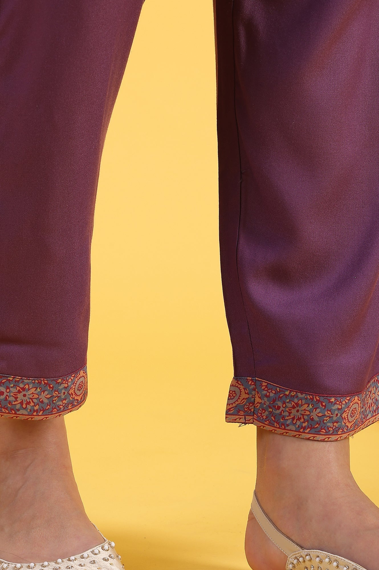 W for Woman Purple Printed Flarred A-Line Kurta & Straight pant with Dupatta Set