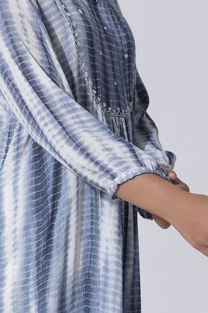 W for Woman White And Blue Tie-Dye A-Line Kurta