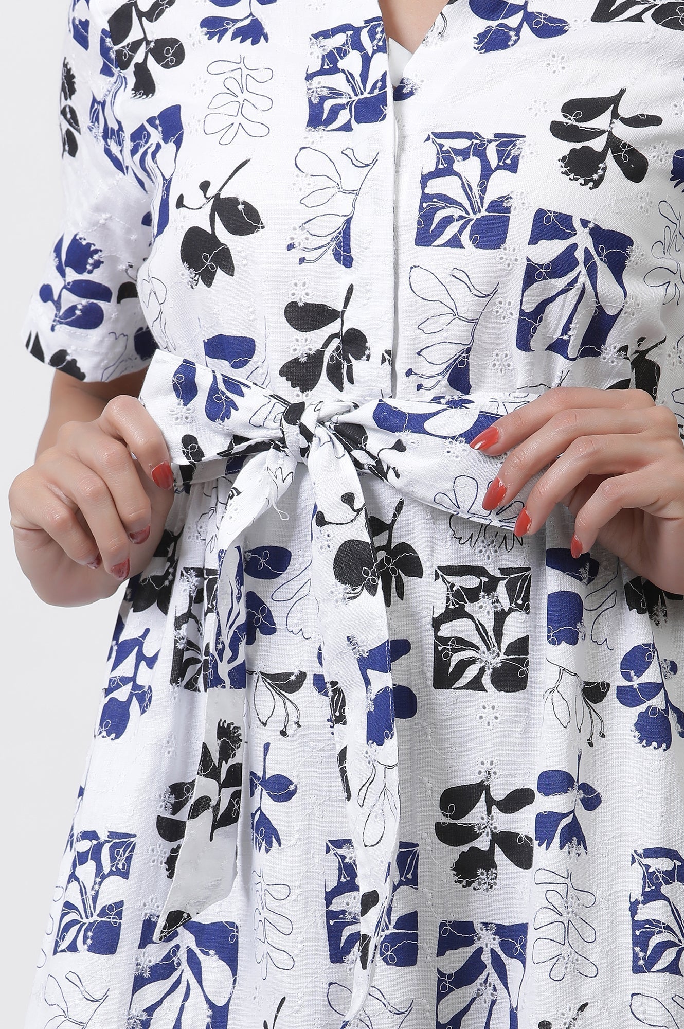 W for Woman White Printed Cotton Schiffli Long Western Dress