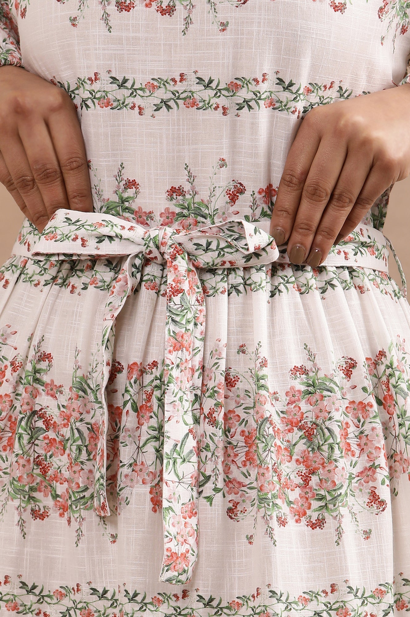 W for Woman White Floral Printed Long Tiered Dress