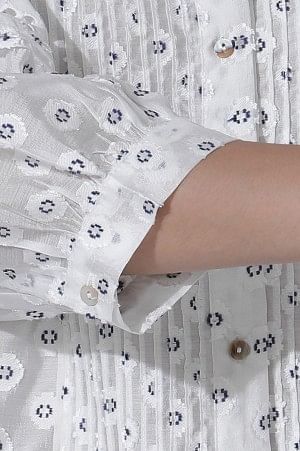 W for Woman White Schiffli Button Down Western Top