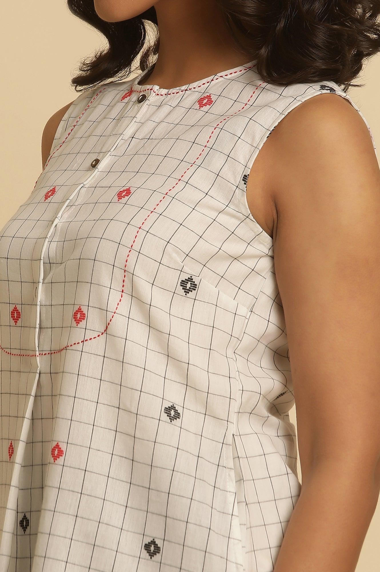 W for Woman White Checker Tunic With Curved Hemline
