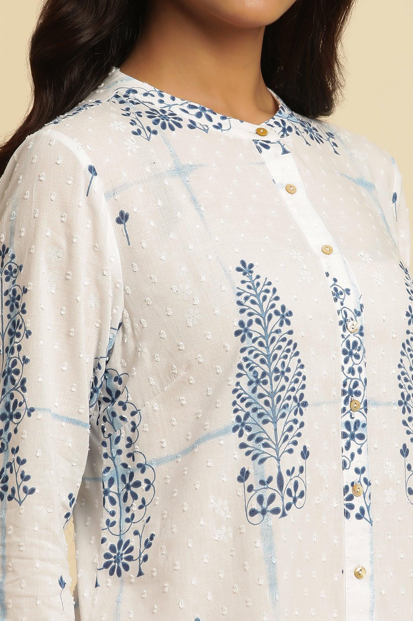 W for Woman White Printed Cotton Shirt