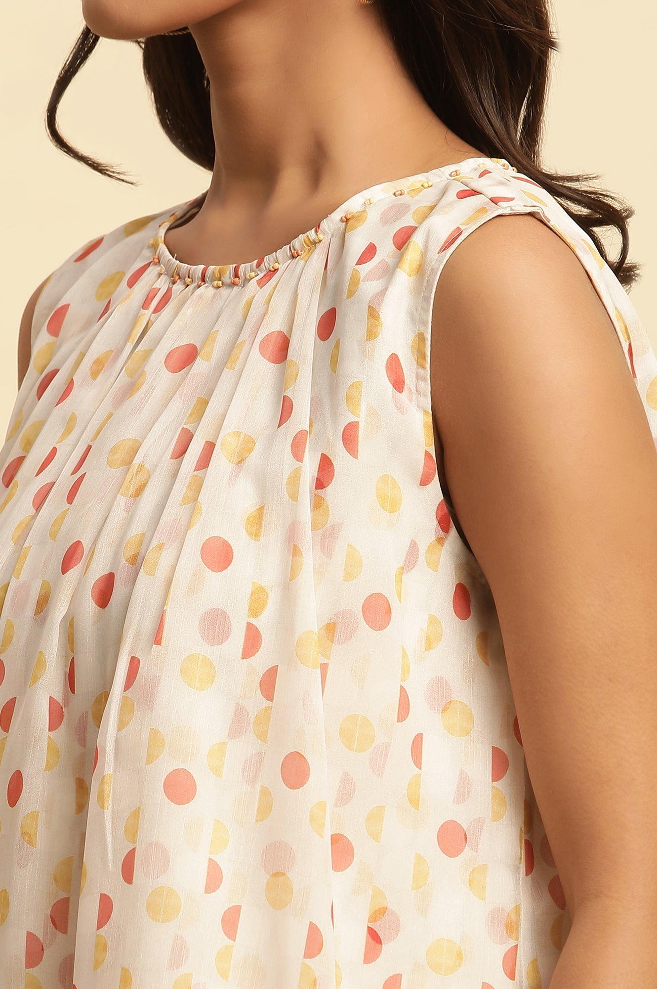W for Woman White Polka Dot Printed Layered Top