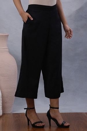 W for Woman Black Cotton Flax Flared Pants