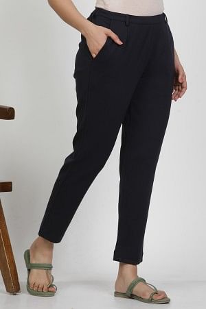 W for Woman Blue Slim-Fit Work Wear Trousers