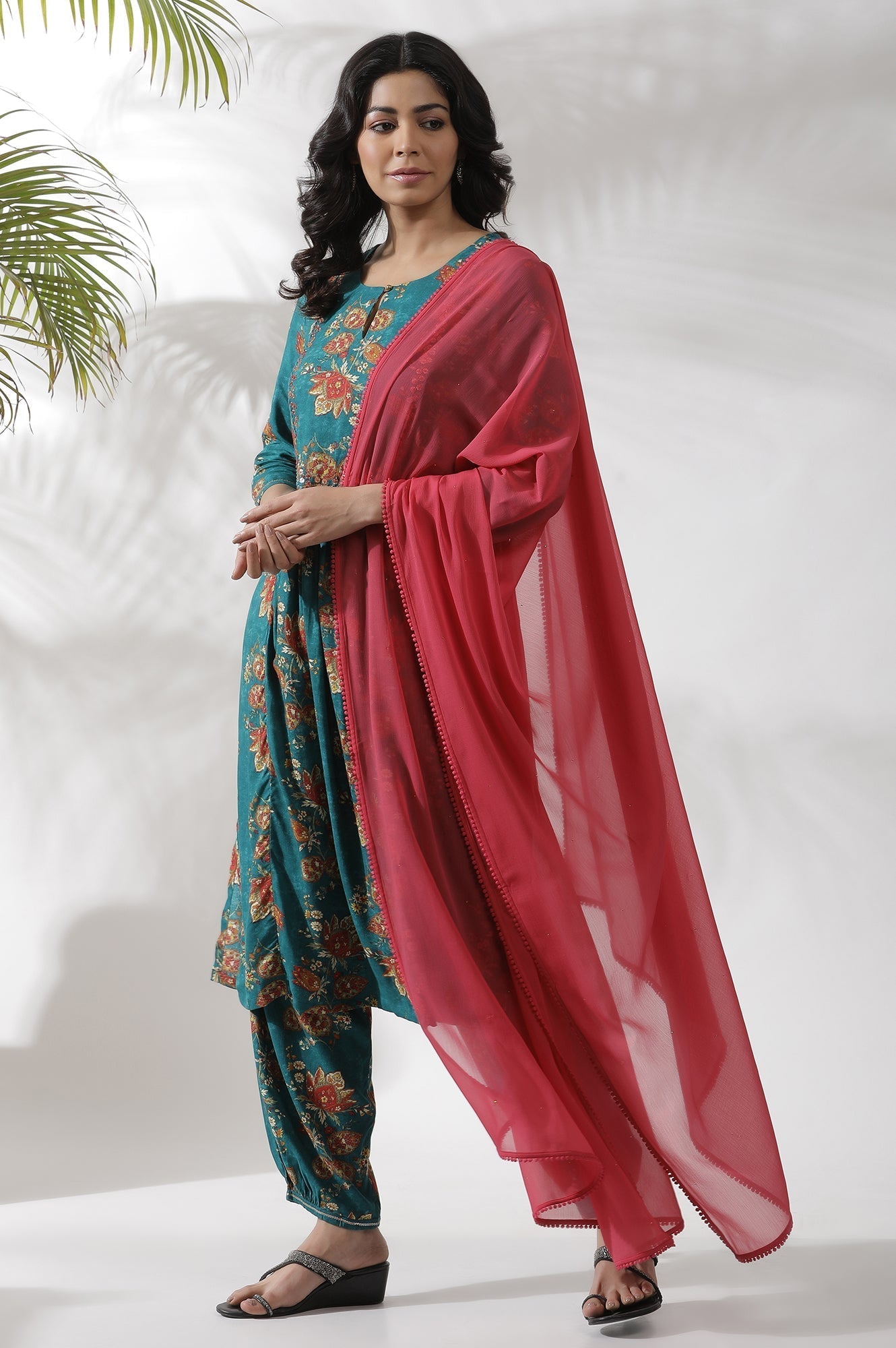 W for Woman Hot Pink Mukaish Chiffon Dupatta