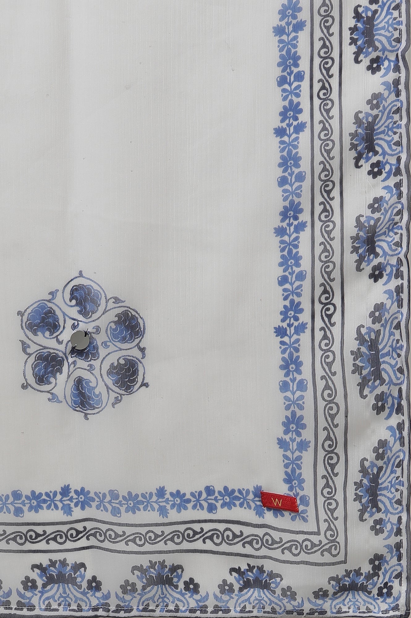 W for Woman White Printed Kurta With Embroidery, Pants And Dupatta Set