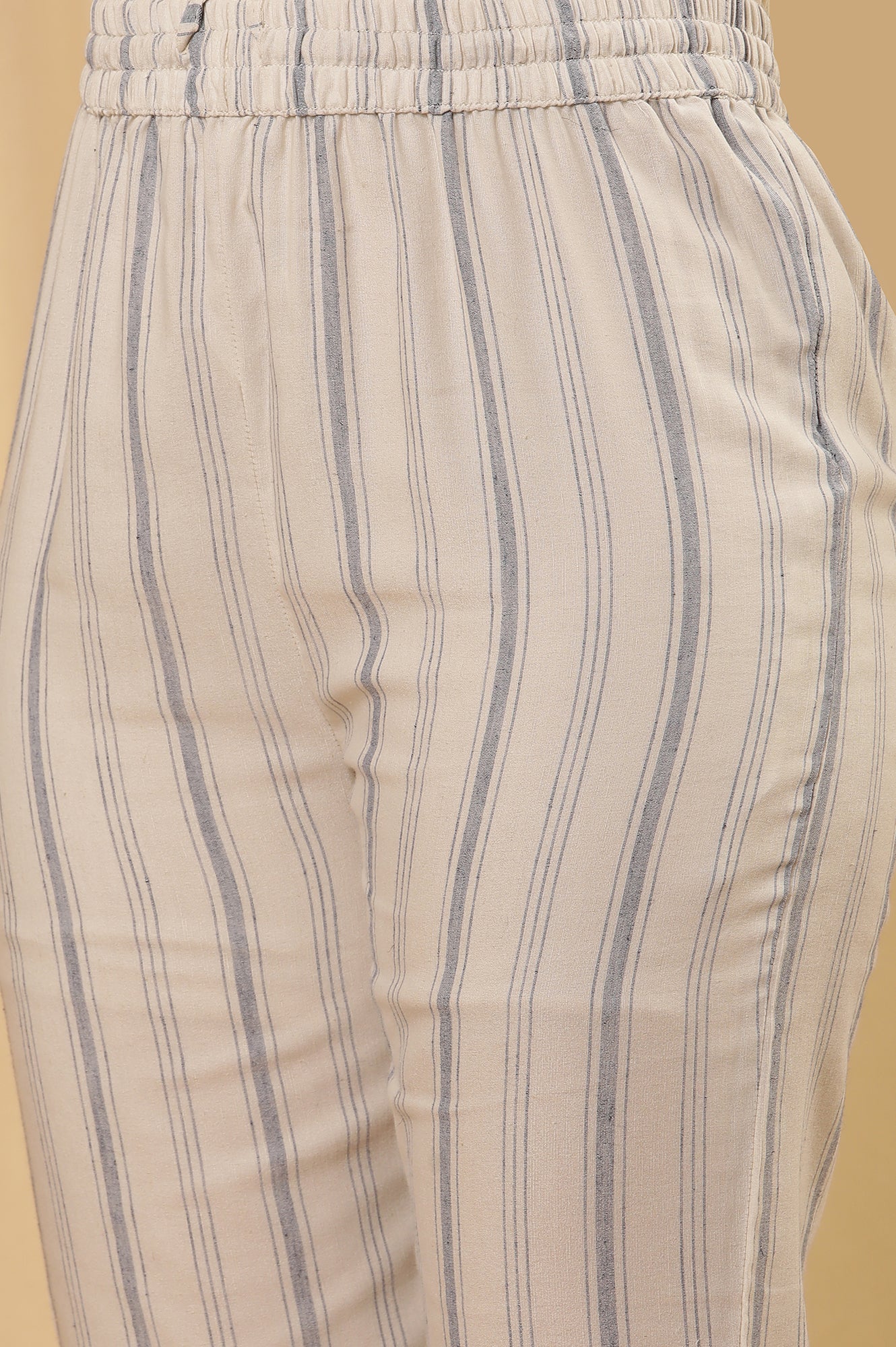 W for Woman White Yarn Dyed Straight Kurta And Pants Set