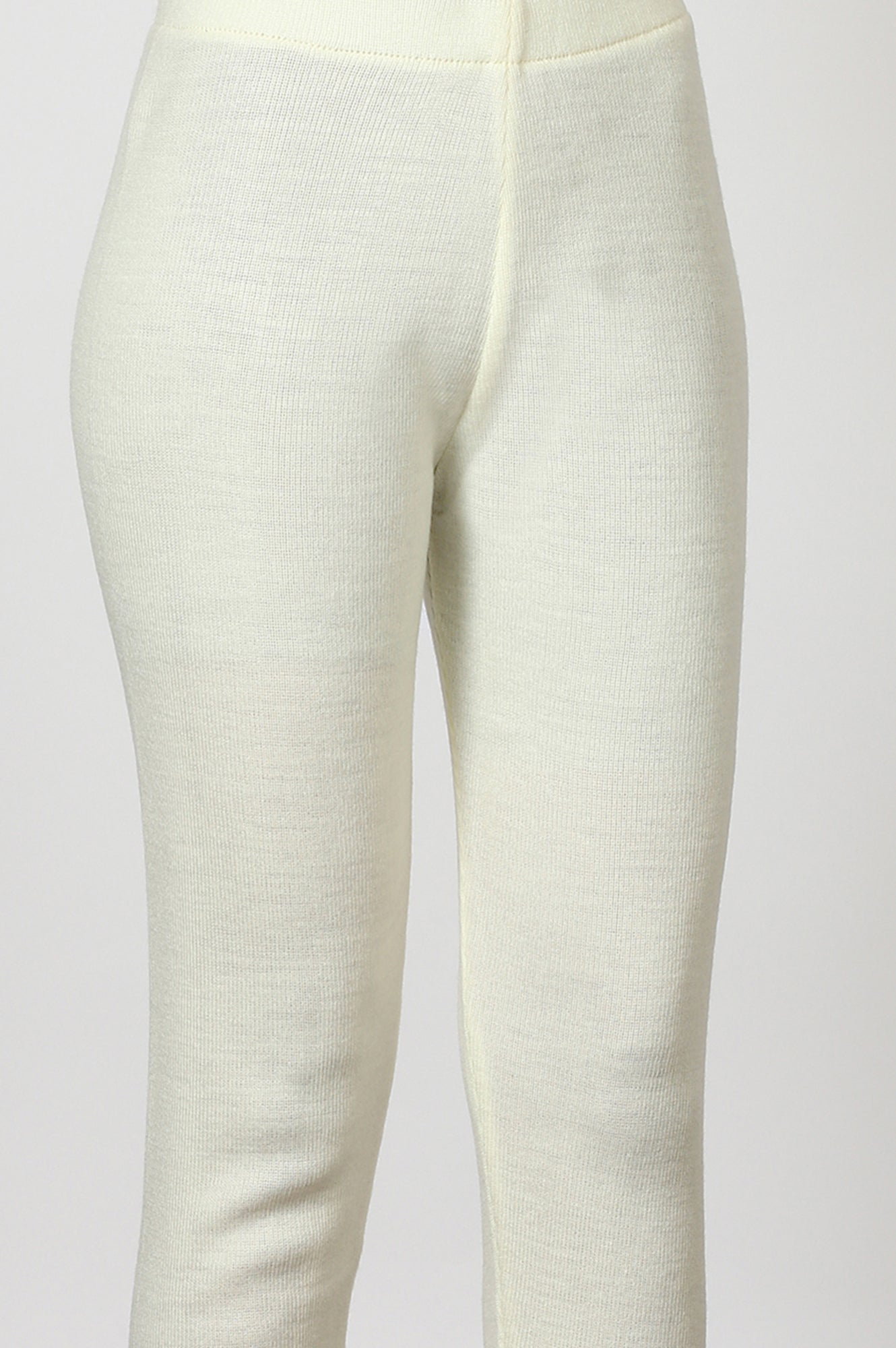 W for Woman White Solid Acrylic Straight Legging