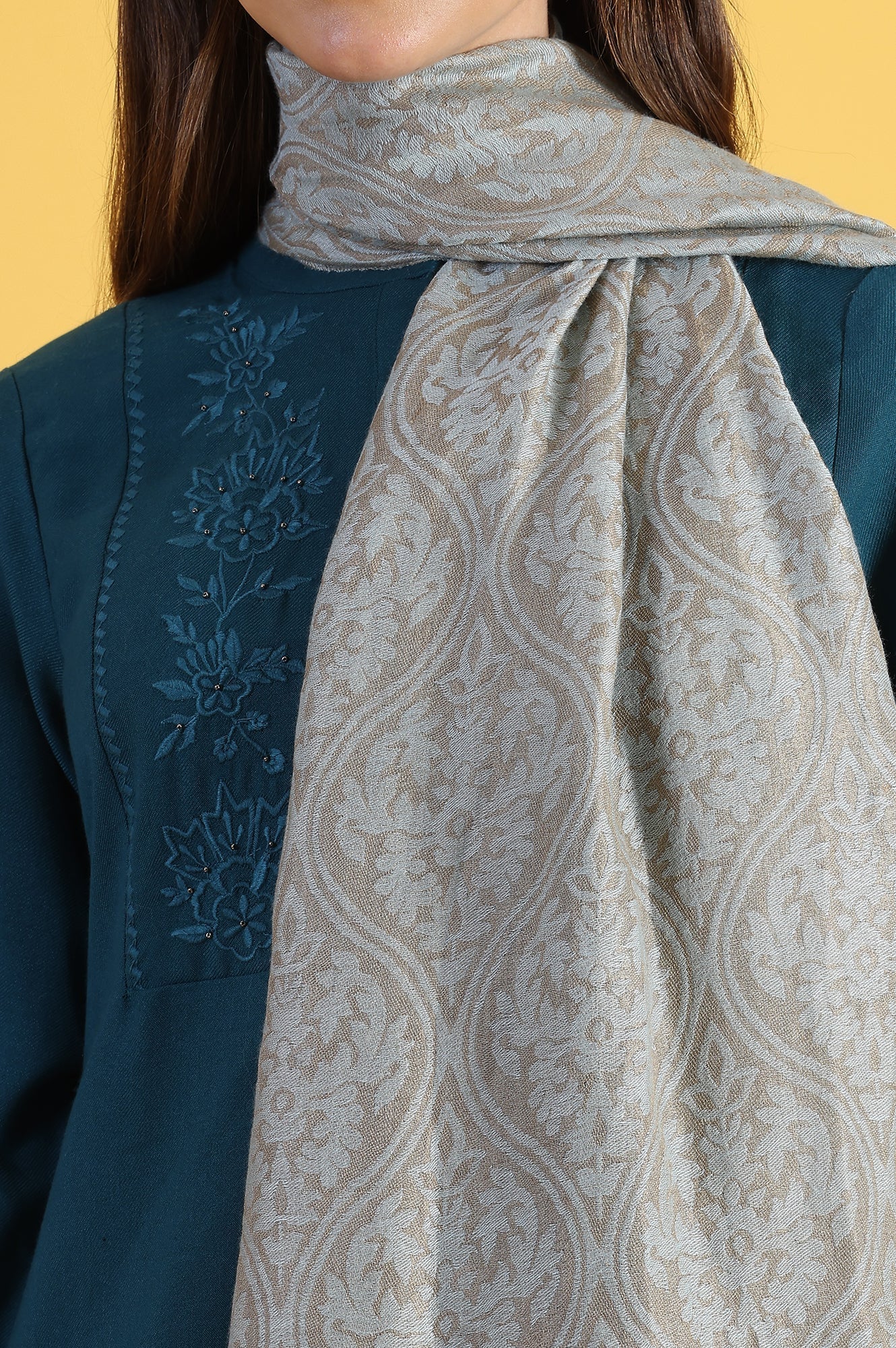 W for Woman Blue Yarn Dyed Acrylic Shawls & Stole
