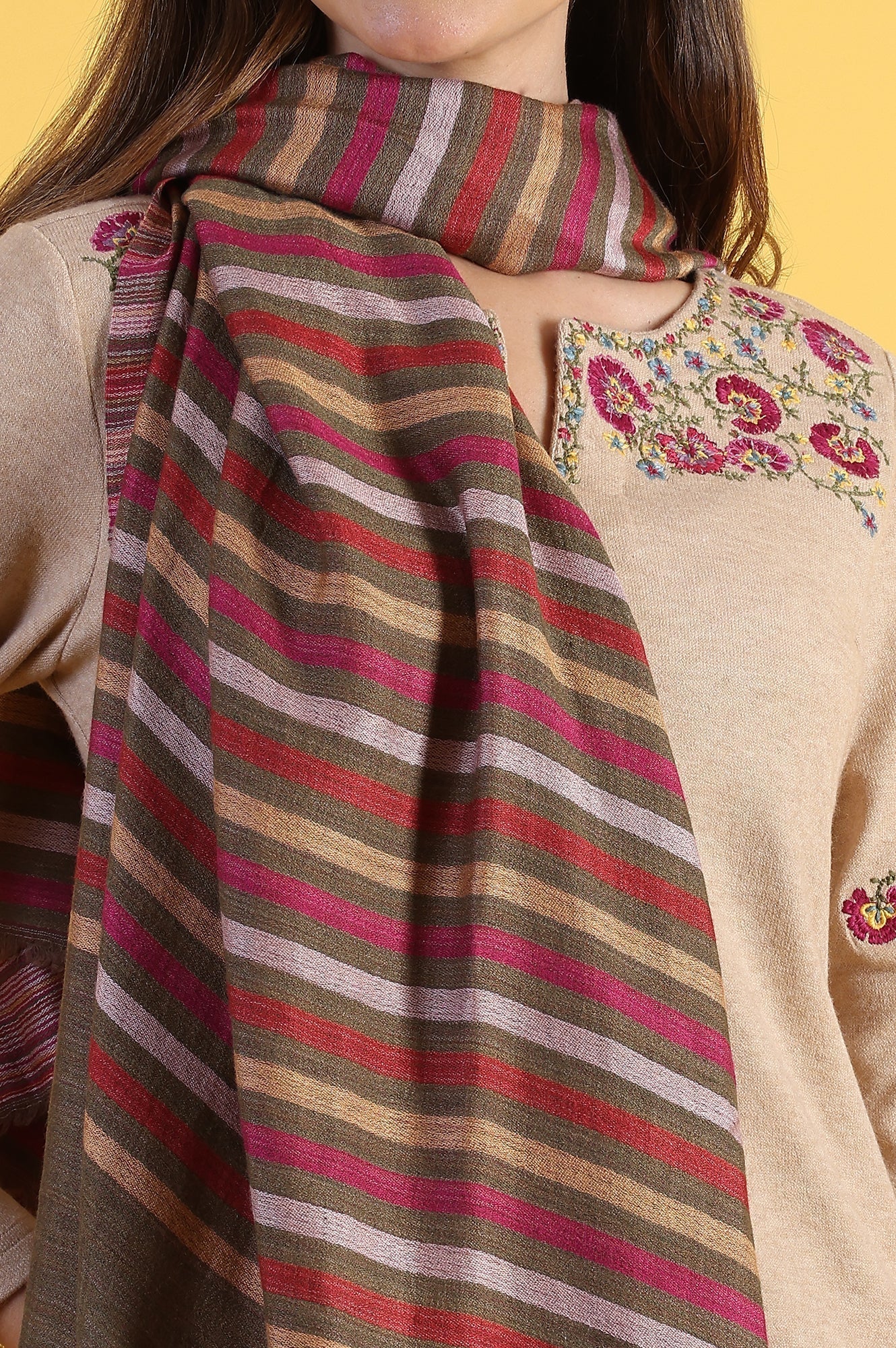 W for Woman Multicolour Yarn Dyed Acrylic Shawls & Stole