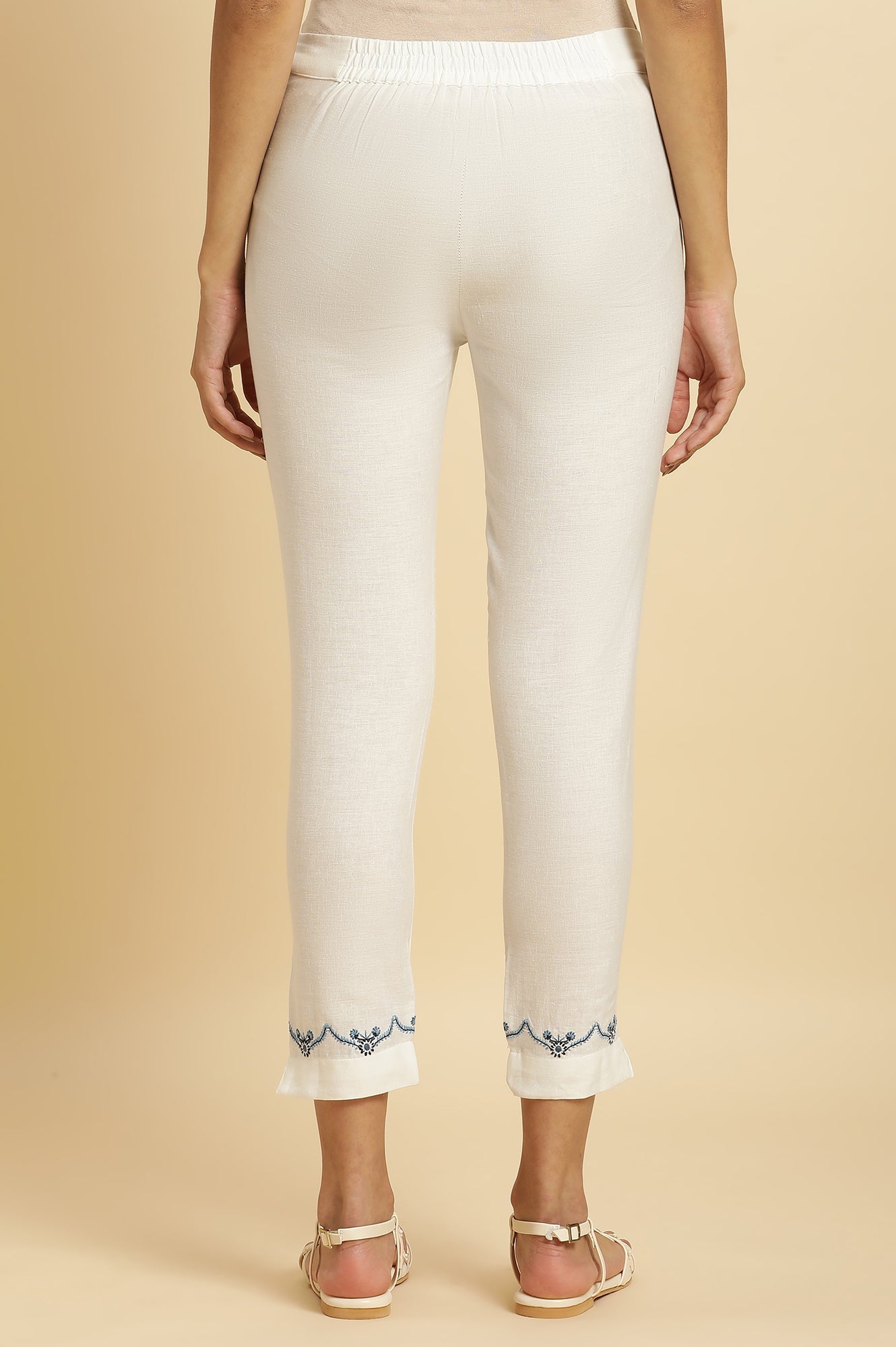 W for Woman Embroidered Golden And White Slim Pants Combo