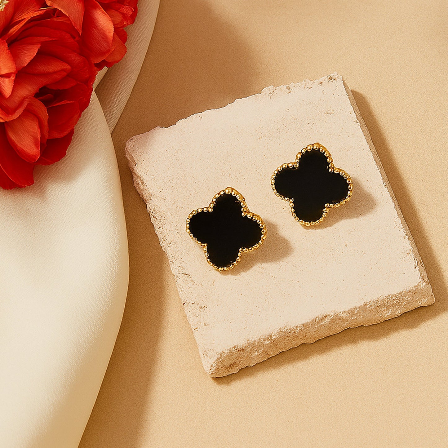 My Heart Of Cube Black Enamel Stud Earring