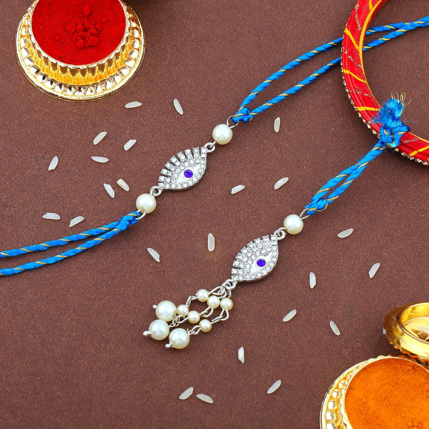 Sacred Evil Eye Pearl Bhaiya Bhabhi Rakhi Set