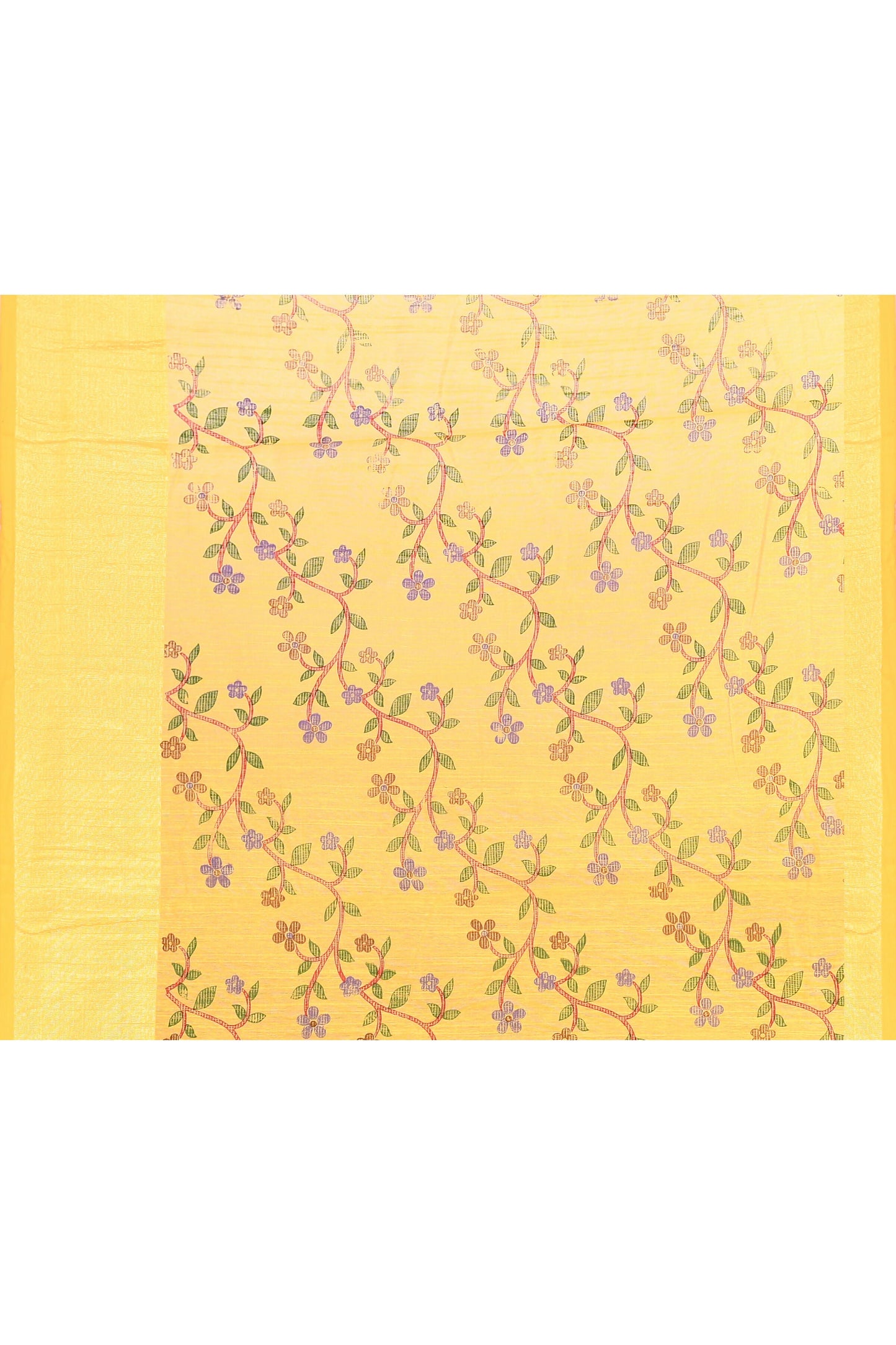 Piyari Fashion Women's Yellow Embellished Cotton Blend Printed Saree