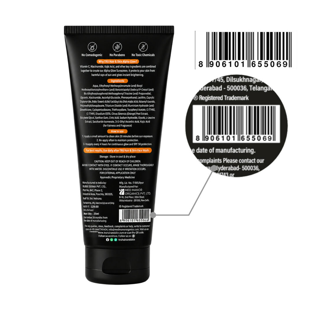Tru Hair & Skin Alpha Glow Instant Brightening Spf 50 Pa+++