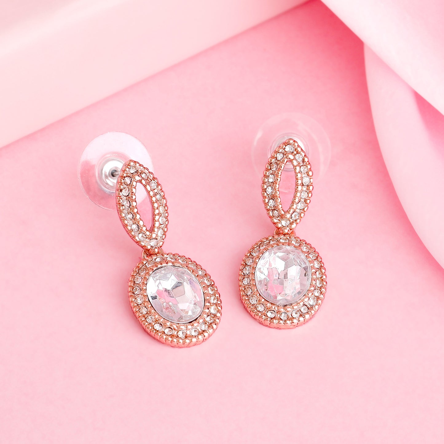 Estele Rosegold Plated Sparkling Drop Earrings with Crystals for Women