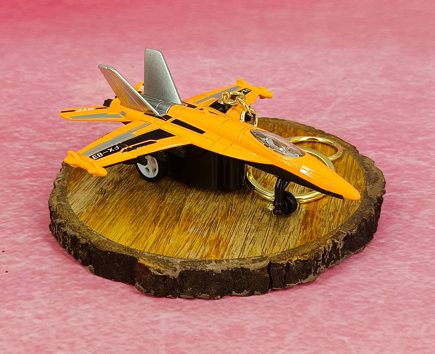 FX-38 Military Yellow Fighter Jet Keychain | Double Moveble Wing | With Golden Keyring|