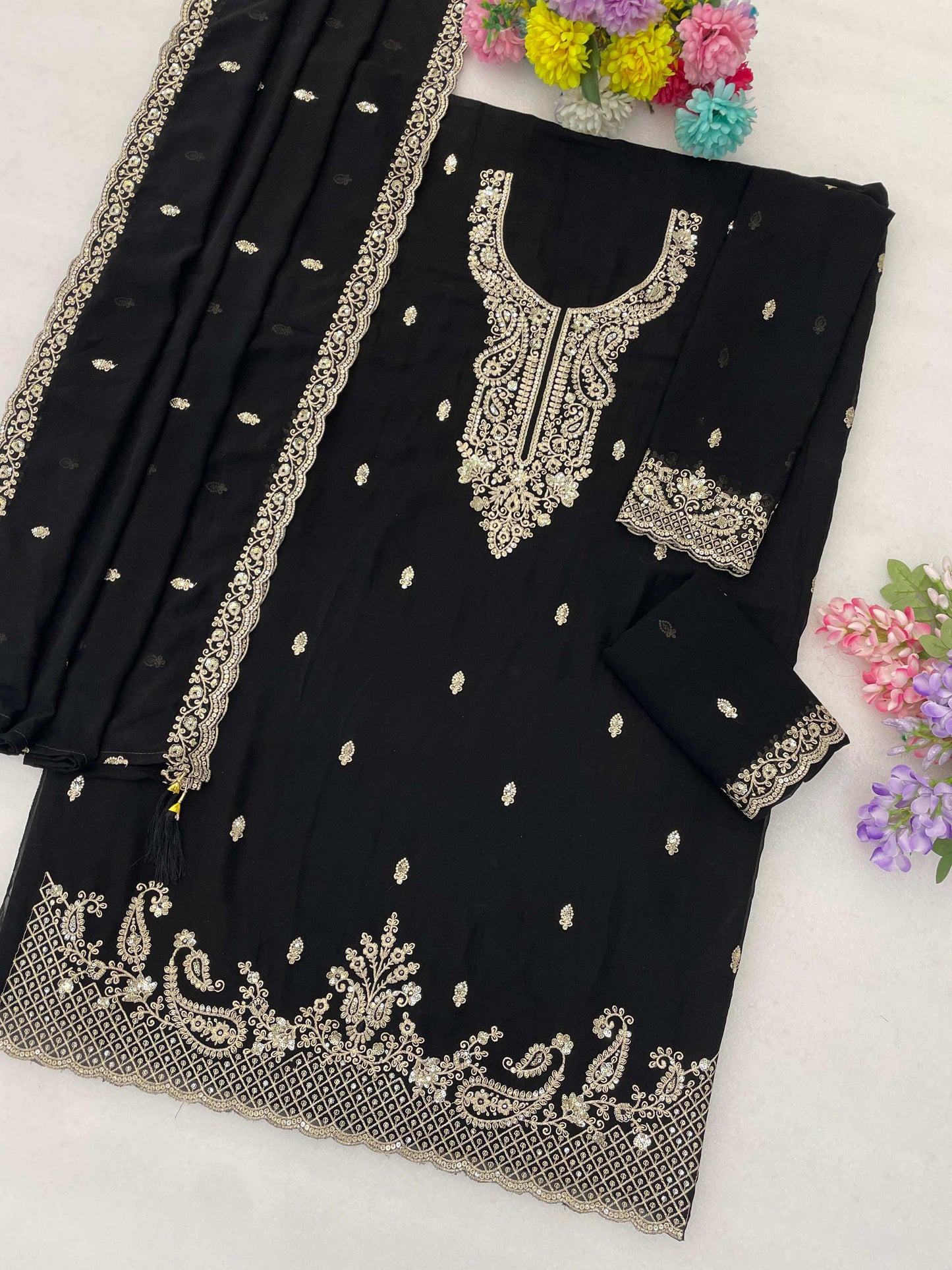 Anaita Black Faux Georgette Suit With Embroidery & Sequence Work