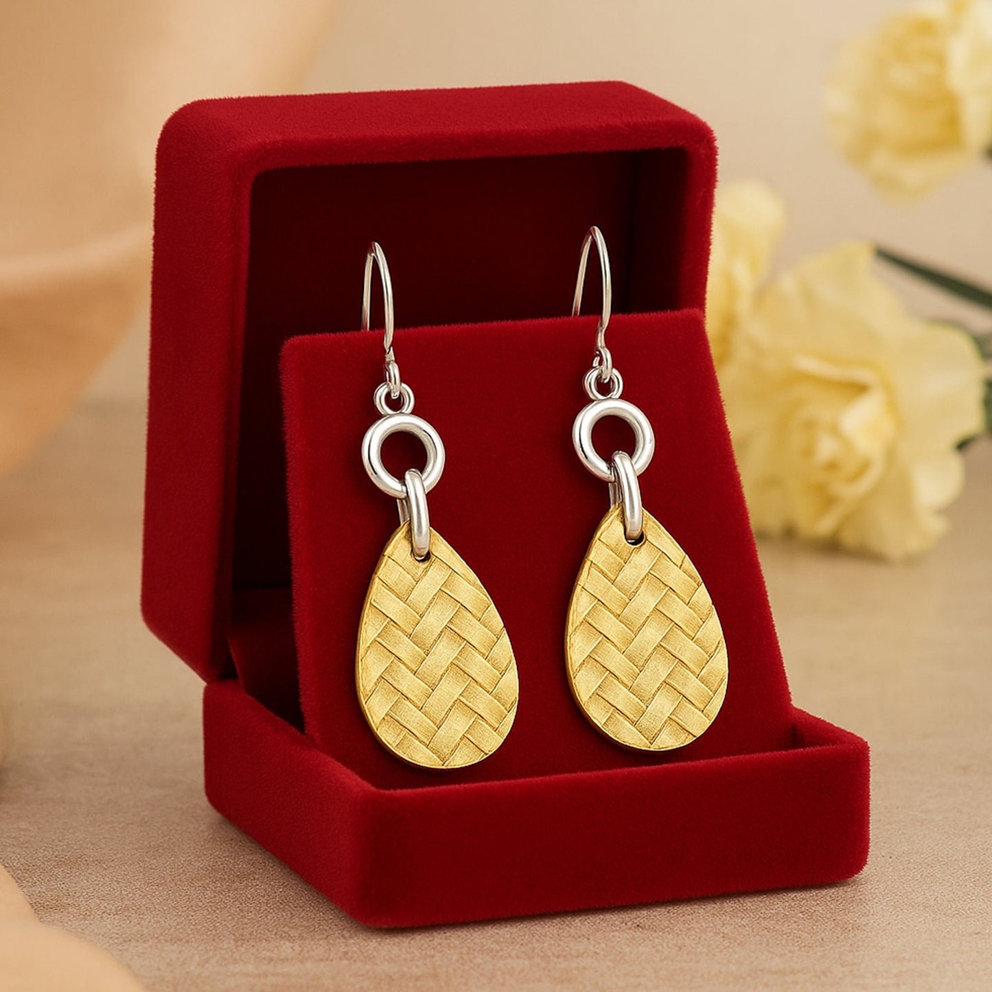 Two Tone Plated Drop Hoop Earrings