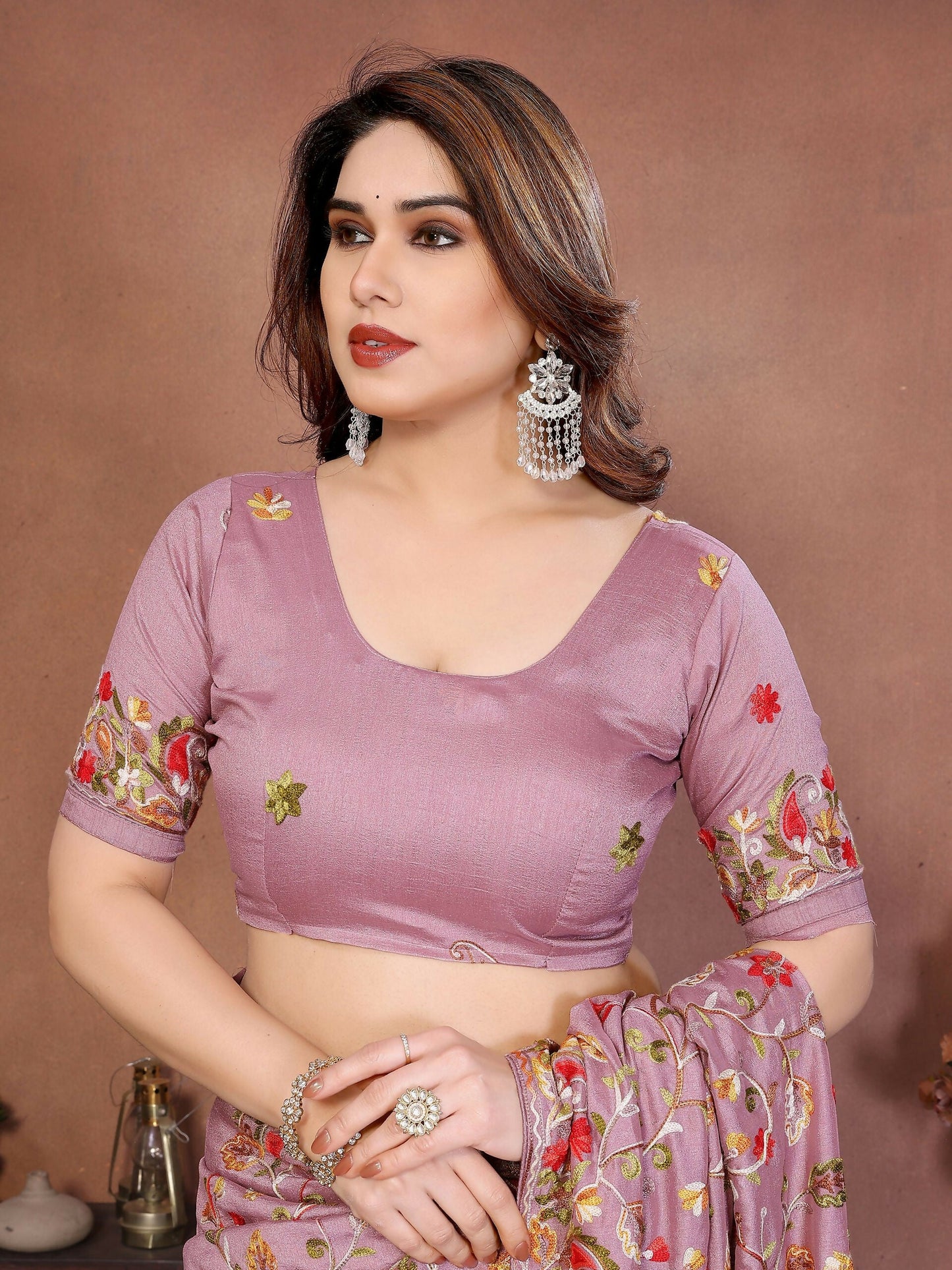 Teeya Creation New Latest Party Wear Lucknowi Soft Silk Saree-Beige