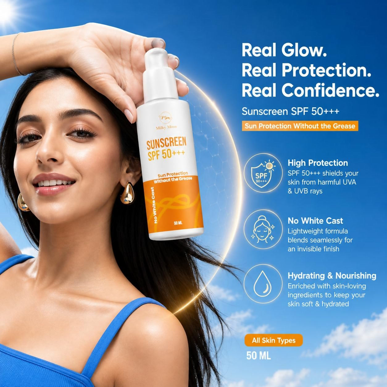 Milky Moon Sunscreen For Oily Skin Spf 50 Pa+++ Lightweight & Non-Greasy