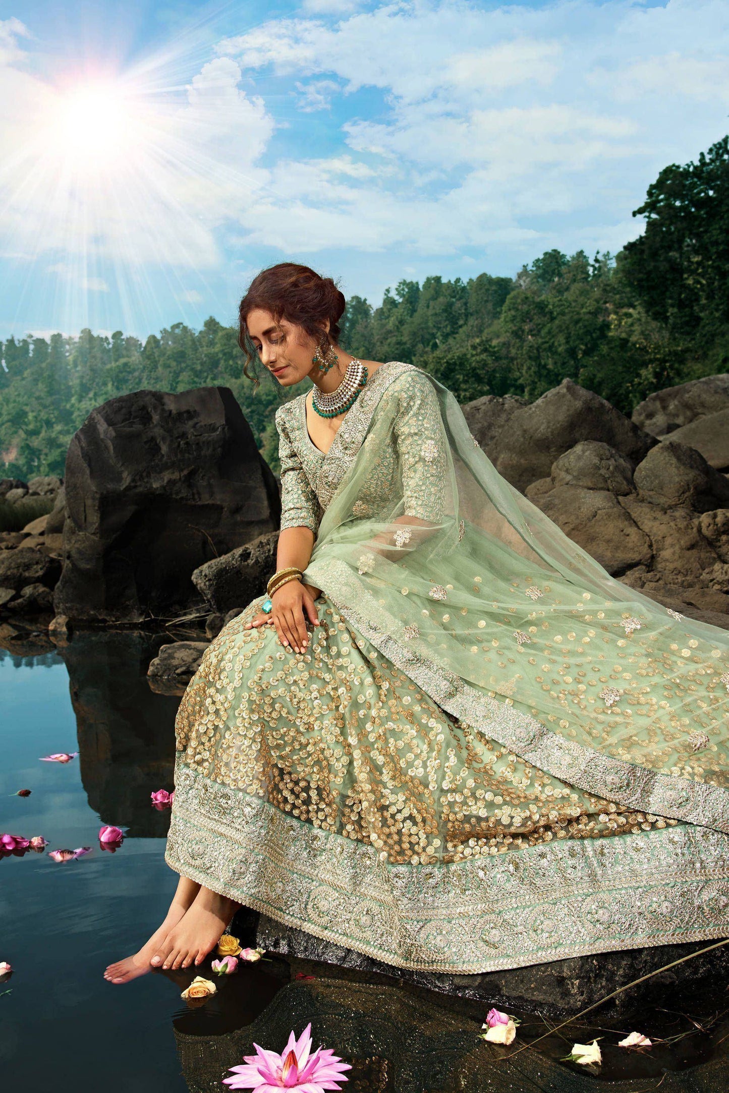 Tulsi Art Green Zari Worked Soft Net Wedding Wear Lehenga Choli