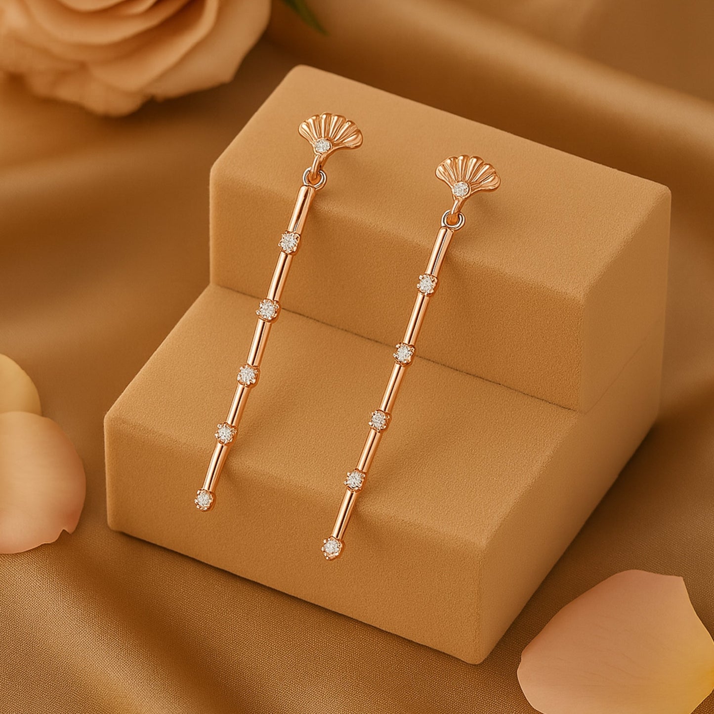Estele Bling diamond Rosegold plated studded sugarcane Earrings for women
