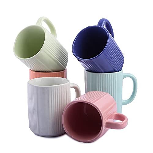 Coffee Mug Set of 6 - Handcrafted Ceramic, 350ml, Stackable, Chip Resistant, Ariel Color