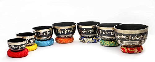 Singing Bowl Set - Chakra Healing - Black Painted - 7 Bowls - Nepal