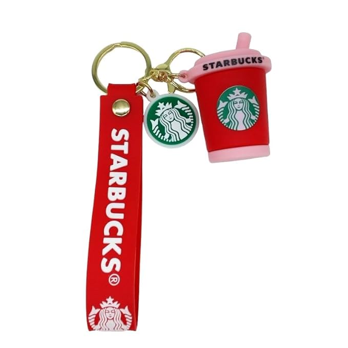 Star Bucks Coffee Mug Red Keychain | Silicone Lanyard | Premium |