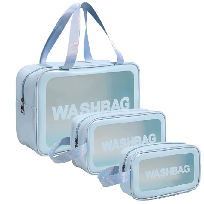 Set of 3 Cosmetic Pouches - Light Pink, Black, Light Blue