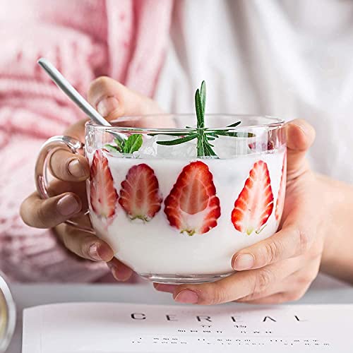 Large Coffee Mug Set of 2 - 450ml Glass with Round Handle for Coffee, Tea, and Soup