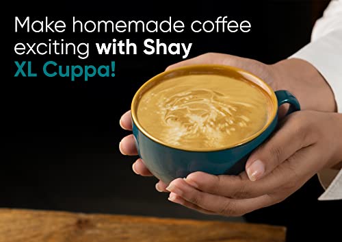 Large Coffee Cup Set of 2, Teal Green Glossy Finish, Stoneware, 350ml