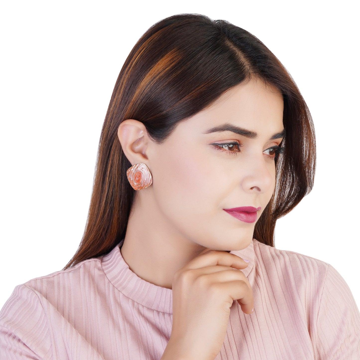 Red Coral Enamel Diamond Stud