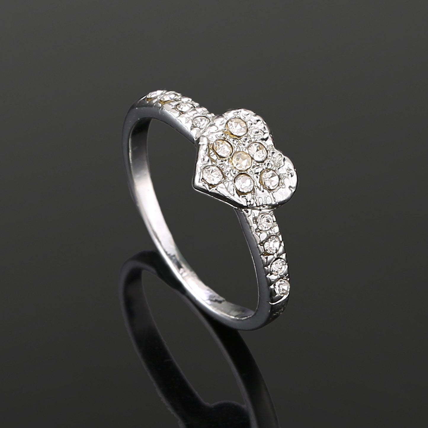 Estele Rhodium Plated Adorable Heart Shaped Finger Ring with Crystals for Women