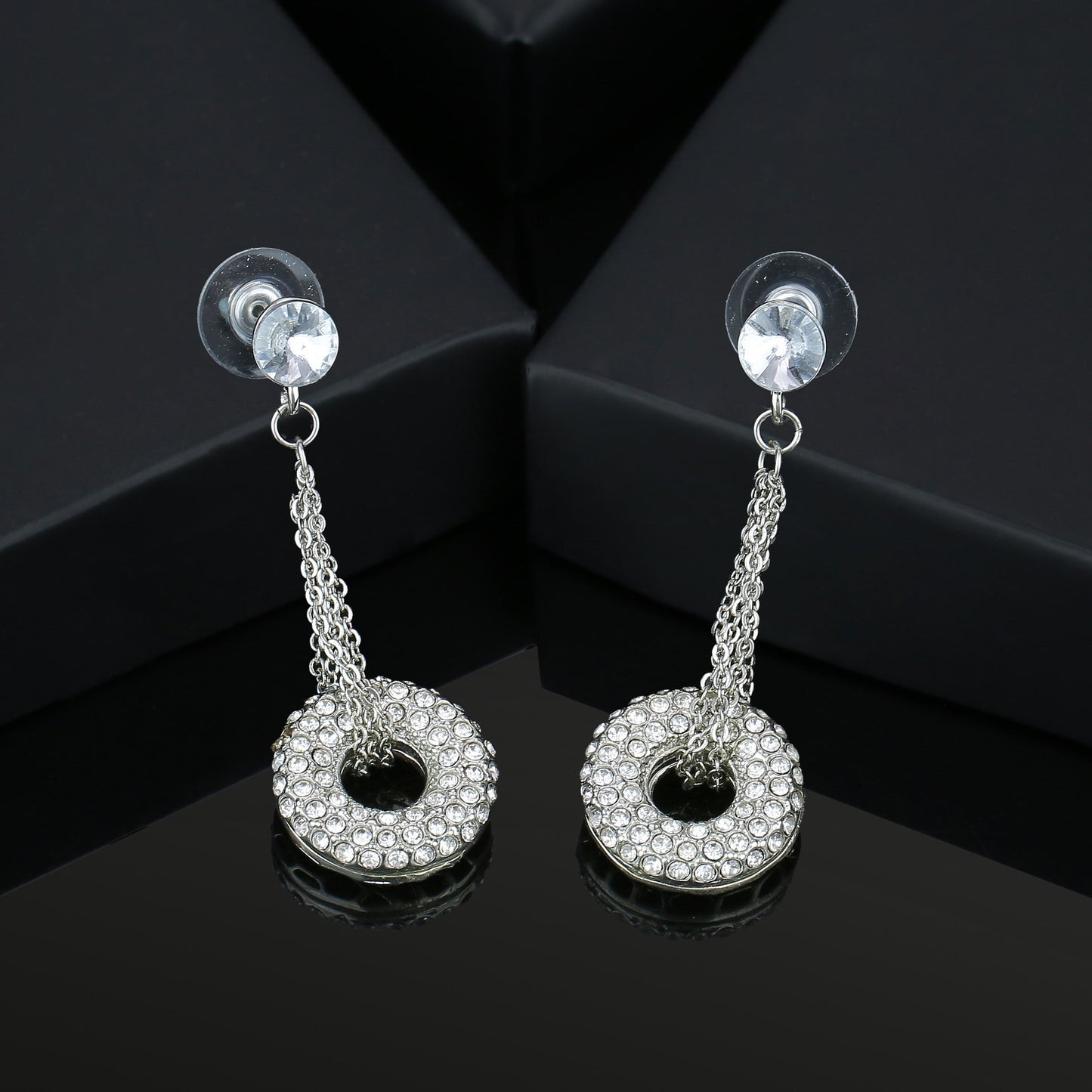 Estele 24 Kt Silver Plated Strung donut Dangle Earrings for women