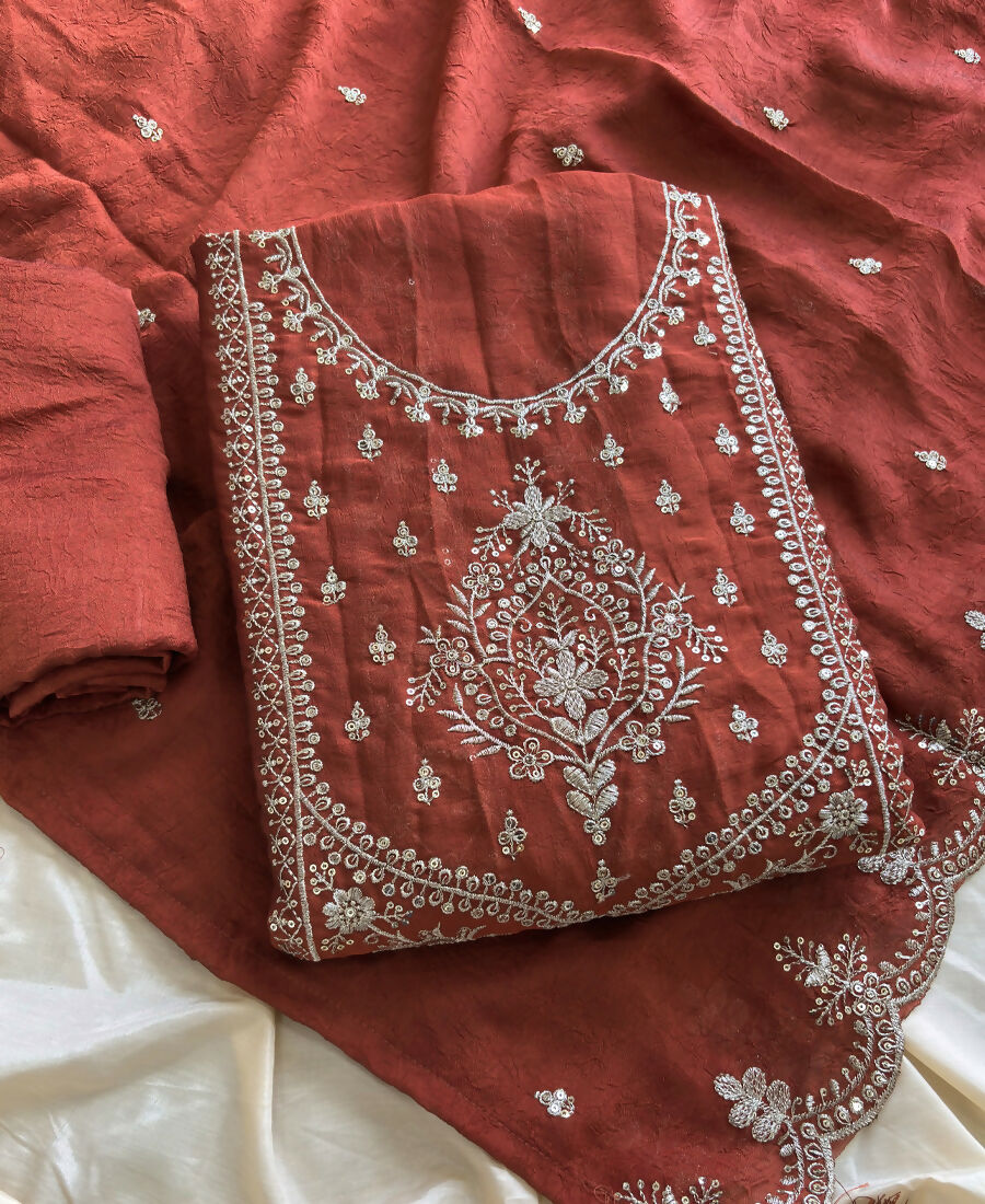 KC Orange Wedding Wear Embroidered Crush Silk Salwar Suit