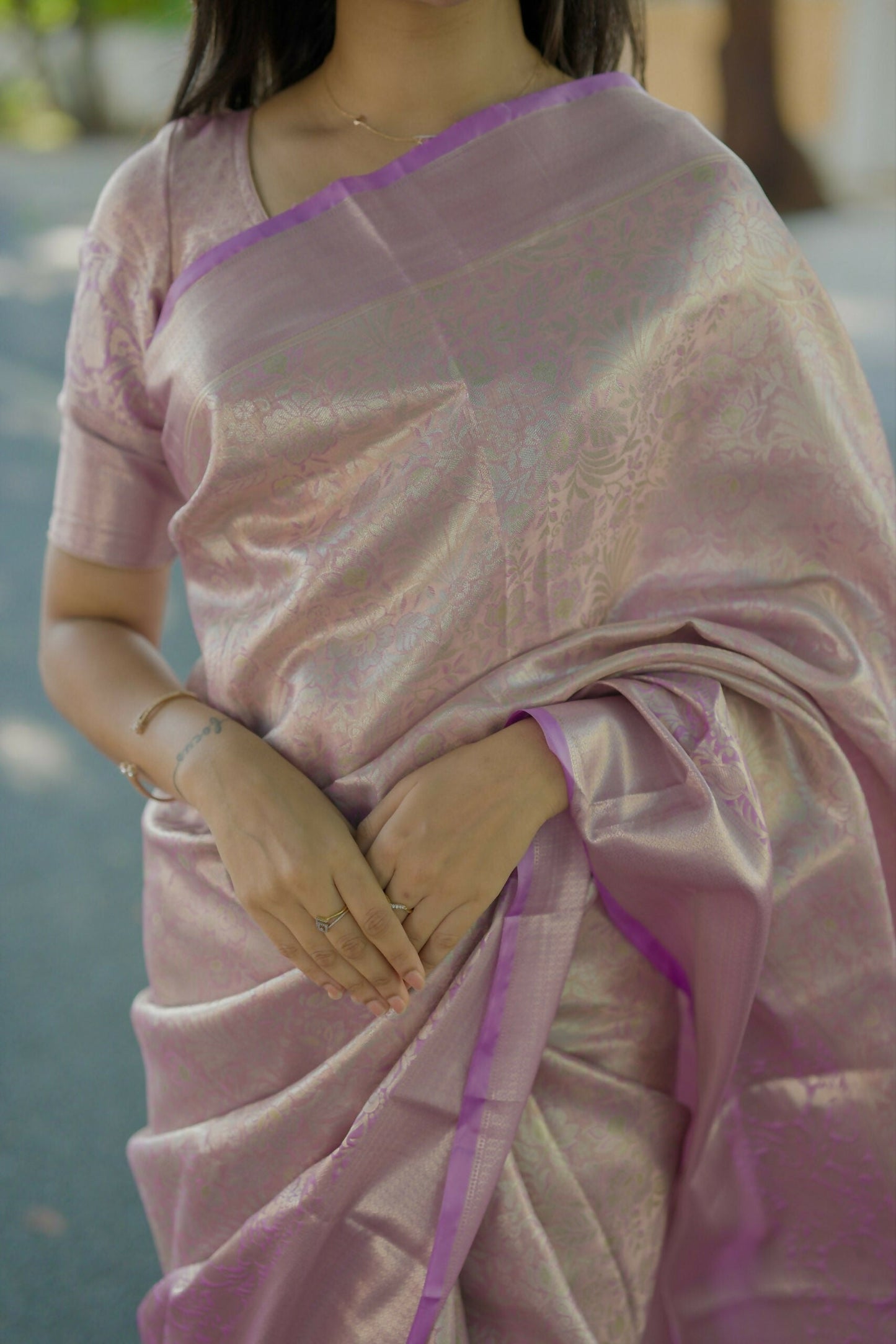 Prime Volt Bridal Kanchipuram Silk Saree with Rich Zari Weaving & Contrast Border-Purple