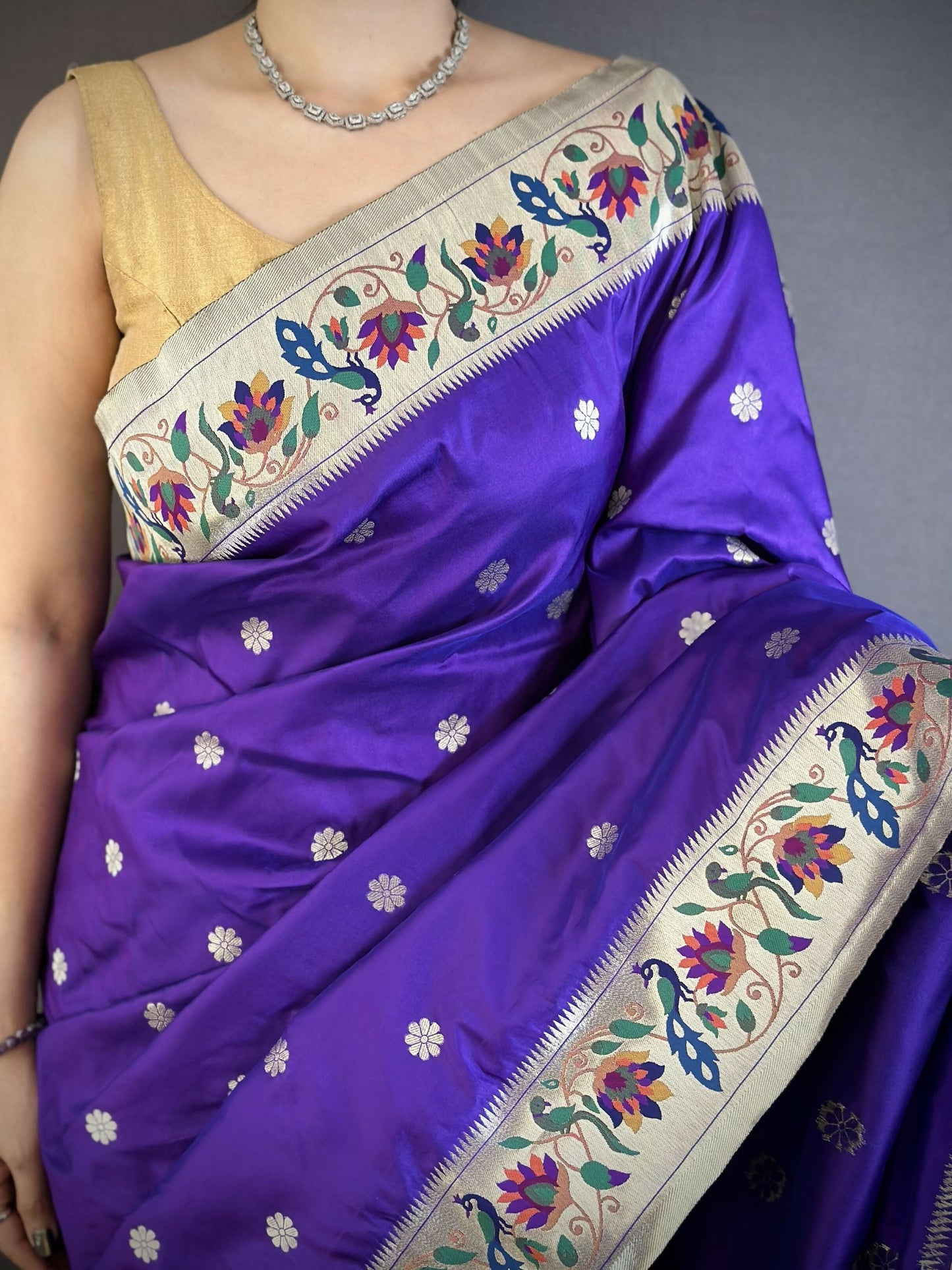 Prime Volt Premium Soft Silk Mayur Paithani Saree with Peacock Meena Weaving & Rich Pallu-Royal Purple
