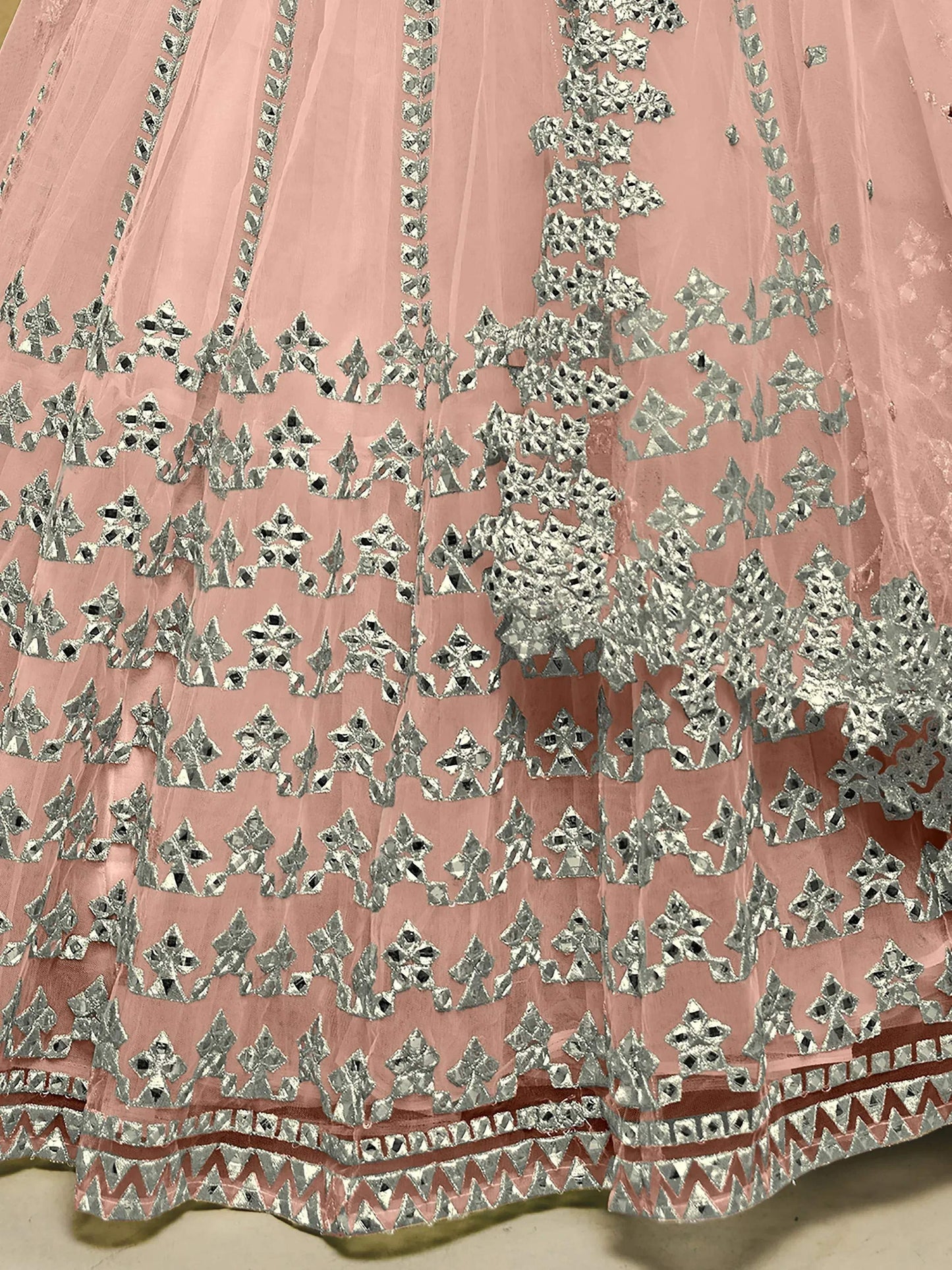 Tulsi Art Fascinating Dusty Pink Foil Work Net Bridesmaid Lehenga Choli