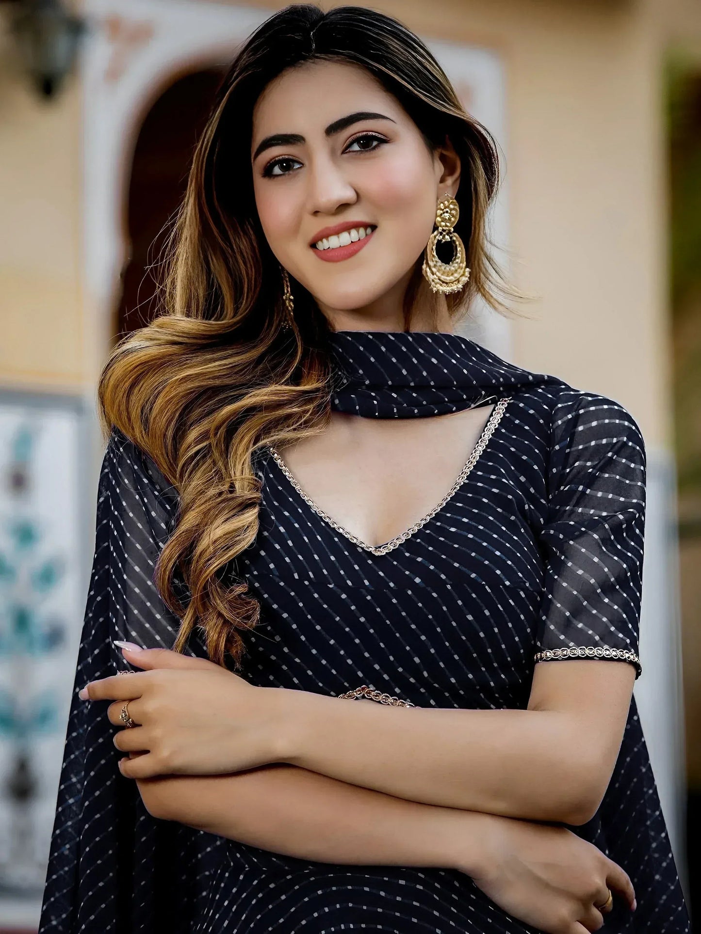 Tulsi Art Captivating Black Laheriya Print Georgette Wedding Lehenga Choli