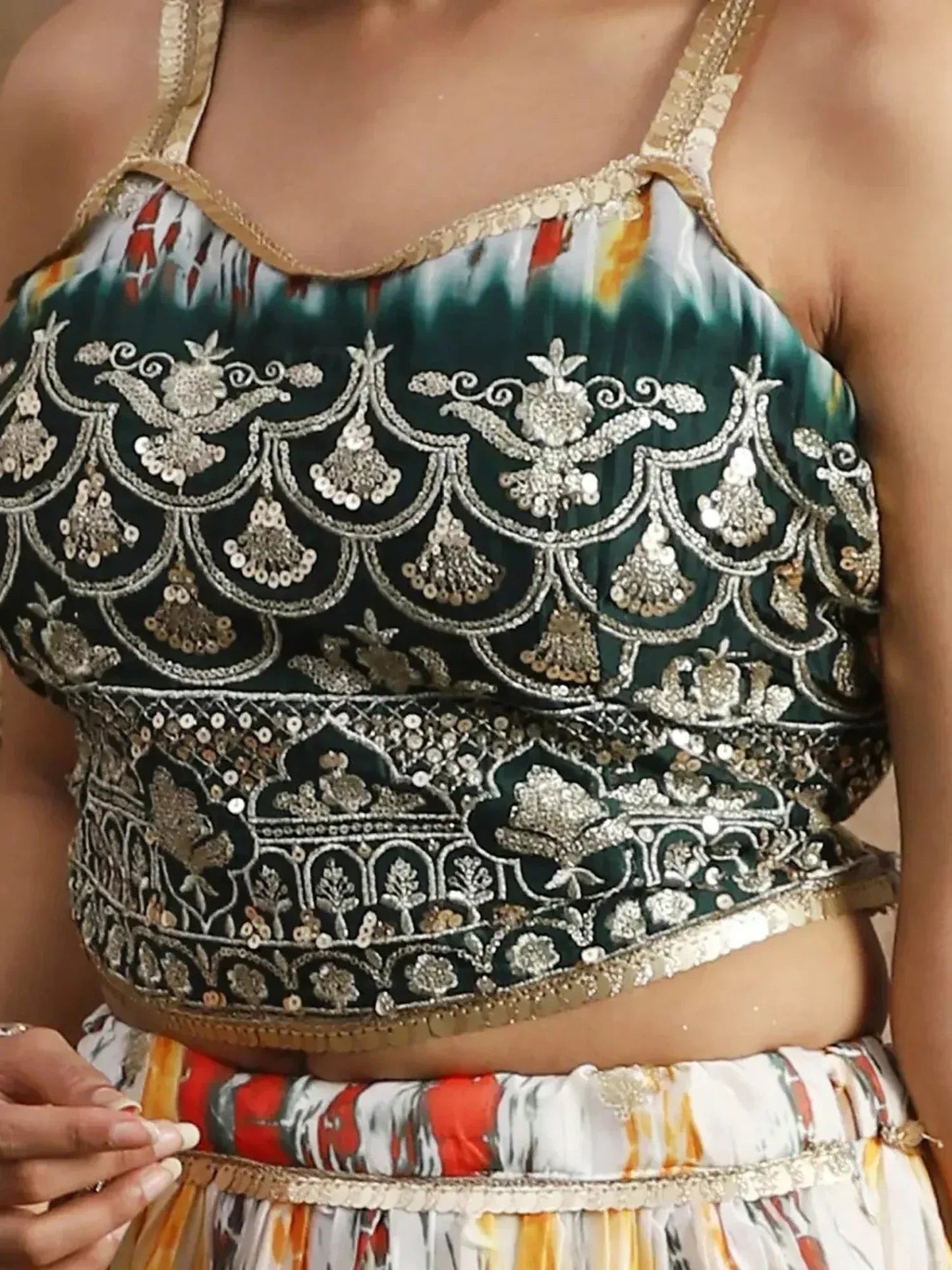 Tulsi Art Enchanting White & Green Sequins Chinon Festival Wear Lehenga Choli
