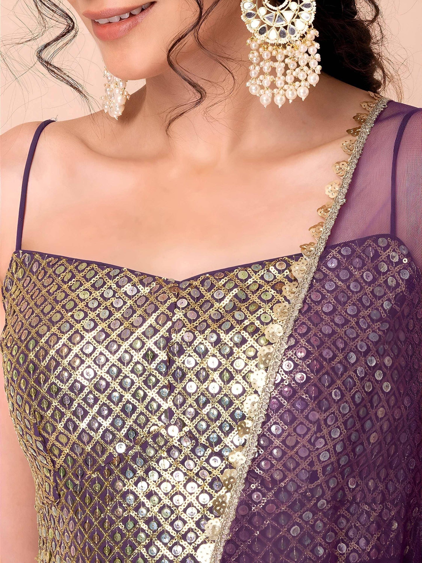 Tulsi Art Charming Purple Georgette Party Wear Lehenga With Sequins Choli